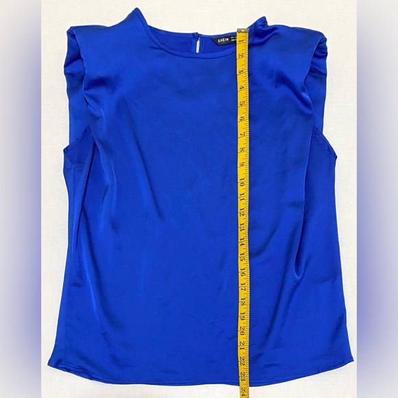 SHEIN Womens S Solid Royal Blue Structured Sleeveless Satin Top Preppy Classic - Picture 12 of 16